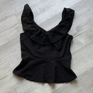 White House Black Market Black Eyelet Ruffle Peplum Top, size 12.